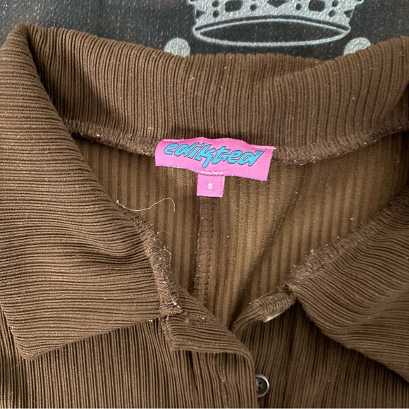 Edikted Brown Ribbed Collared Romper - Picture 5 of 5